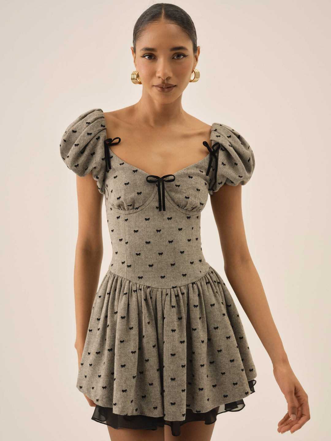 For Love and Lemons - Twill Bow Mini Dress - Grey