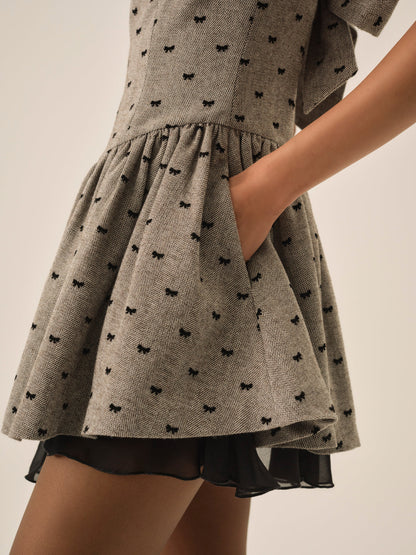 For Love and Lemons - Twill Bow Mini Dress - Grey