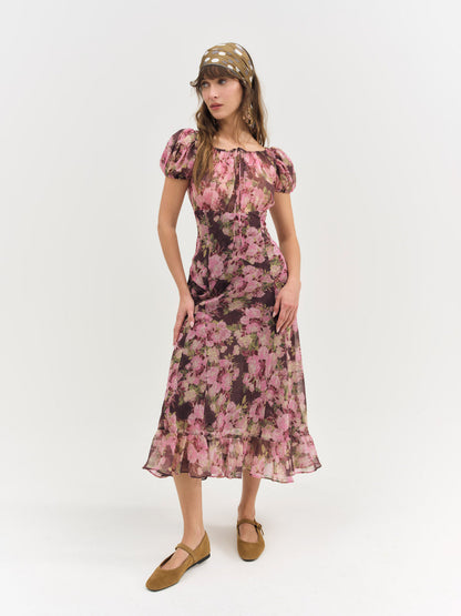 For Love and Lemons - Adeline Floral Midi Dress - Brown