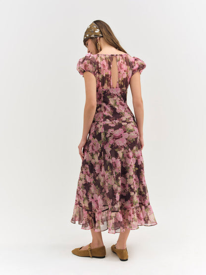 For Love and Lemons - Adeline Floral Midi Dress - Brown