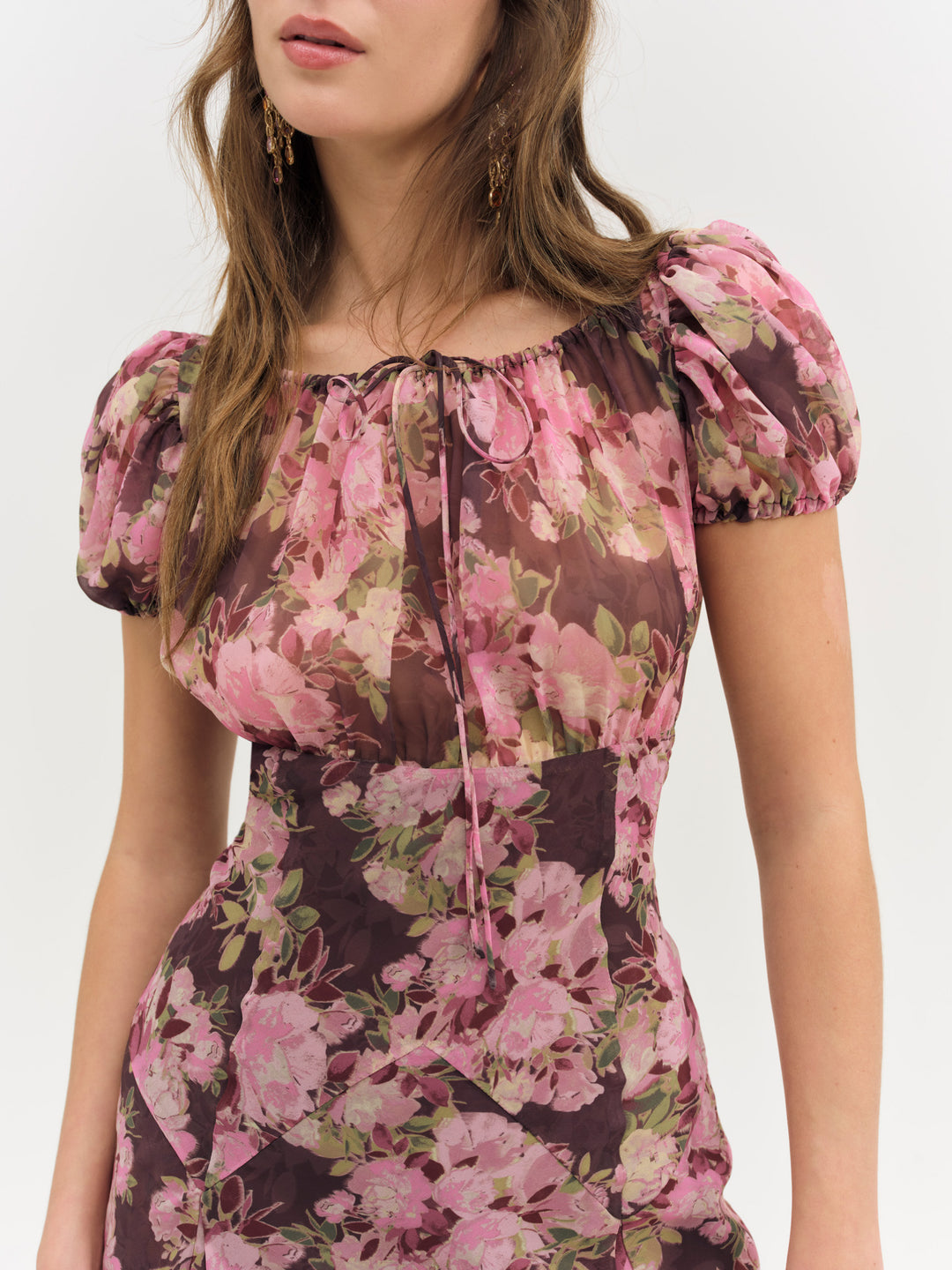 For Love and Lemons - Adeline Floral Midi Dress - Brown