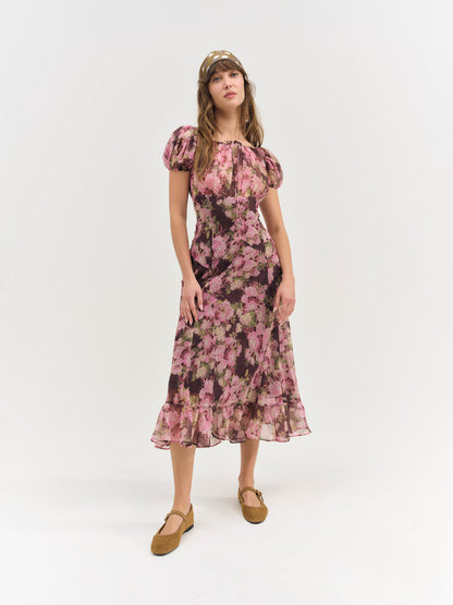 For Love and Lemons - Adeline Floral Midi Dress - Brown