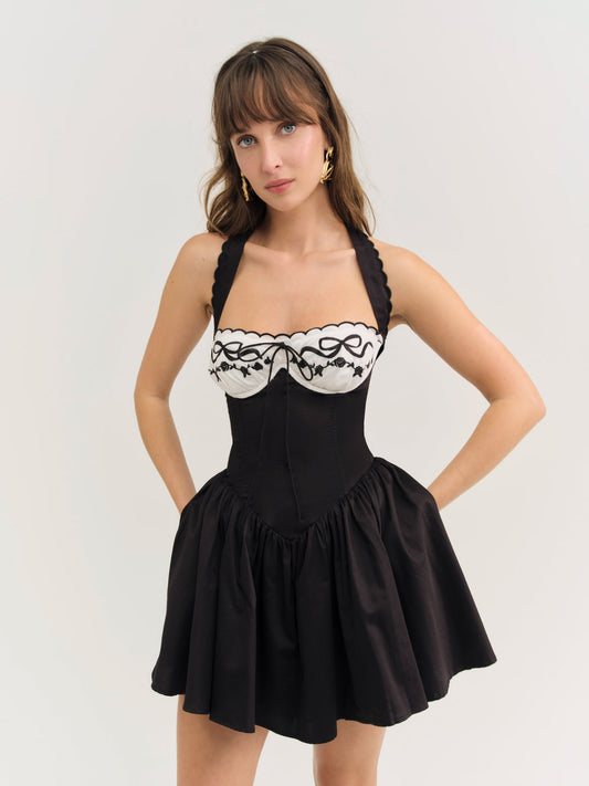 For Love and Lemons - Tea Time Poplin Bustier Mini Dress - Black