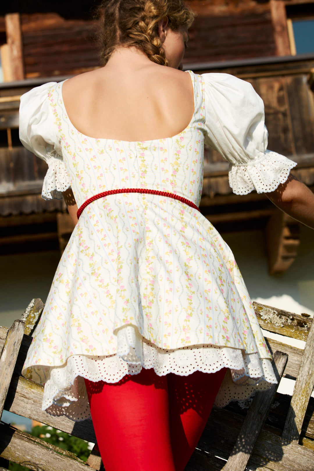 For Love and Lemons - Brigitta Floral Short Sleeve Mini Dress - Ivory
