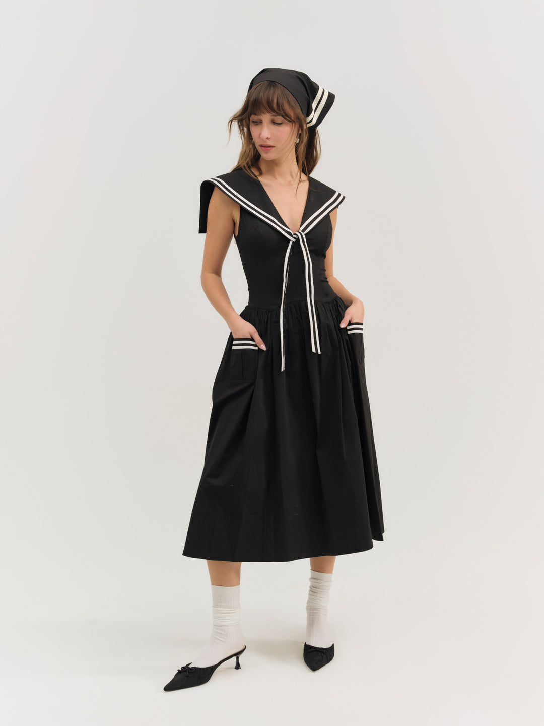 For Love and Lemons - Helena Poplin Collared Midi Dress - Black