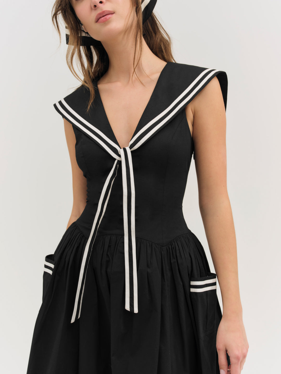 For Love and Lemons - Helena Poplin Collared Midi Dress - Black