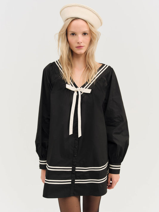 For Love and Lemons - Helena Poplin Long Sleeve Mini Dress - Black
