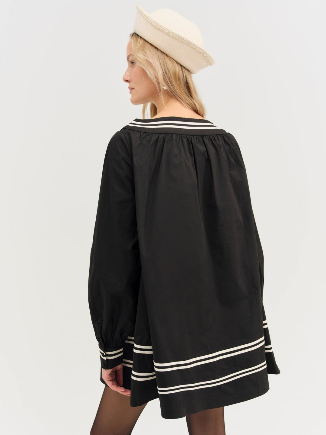 For Love and Lemons - Helena Poplin Long Sleeve Mini Dress - Black