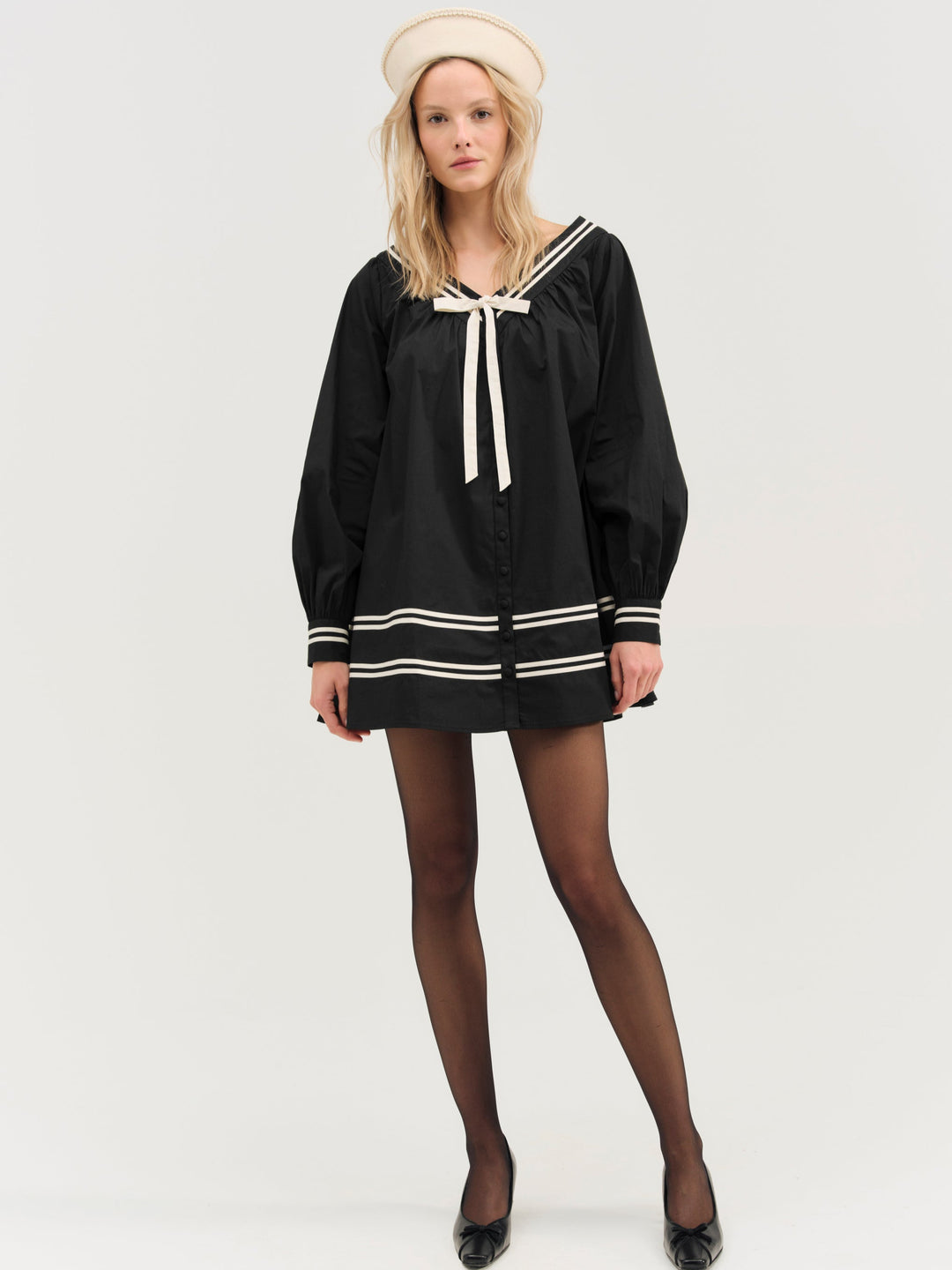 For Love and Lemons - Helena Poplin Long Sleeve Mini Dress - Black