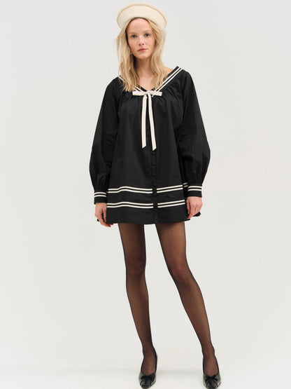 For Love and Lemons - Helena Poplin Long Sleeve Mini Dress - Black