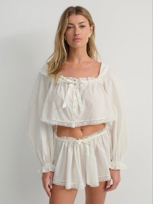 For Love and Lemons - Venetia Sleep Top - Vintage Cream