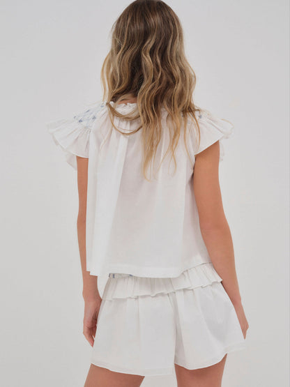 For Love and Lemons - Birdie Bow Smocked Short - White