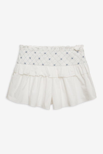 For Love and Lemons - Birdie Bow Smocked Short - White