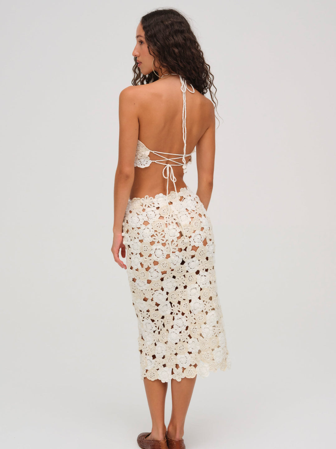 For Love and Lemons - Floral Crochet Coverup Midi Skirt - White
