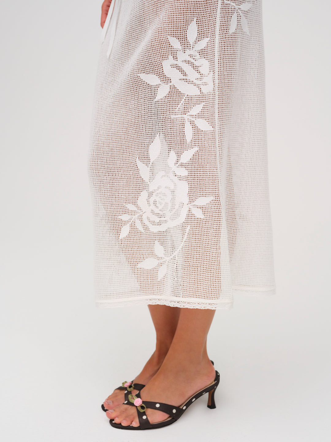 For Love and Lemons - Rose Crochet Midi Skirt - White