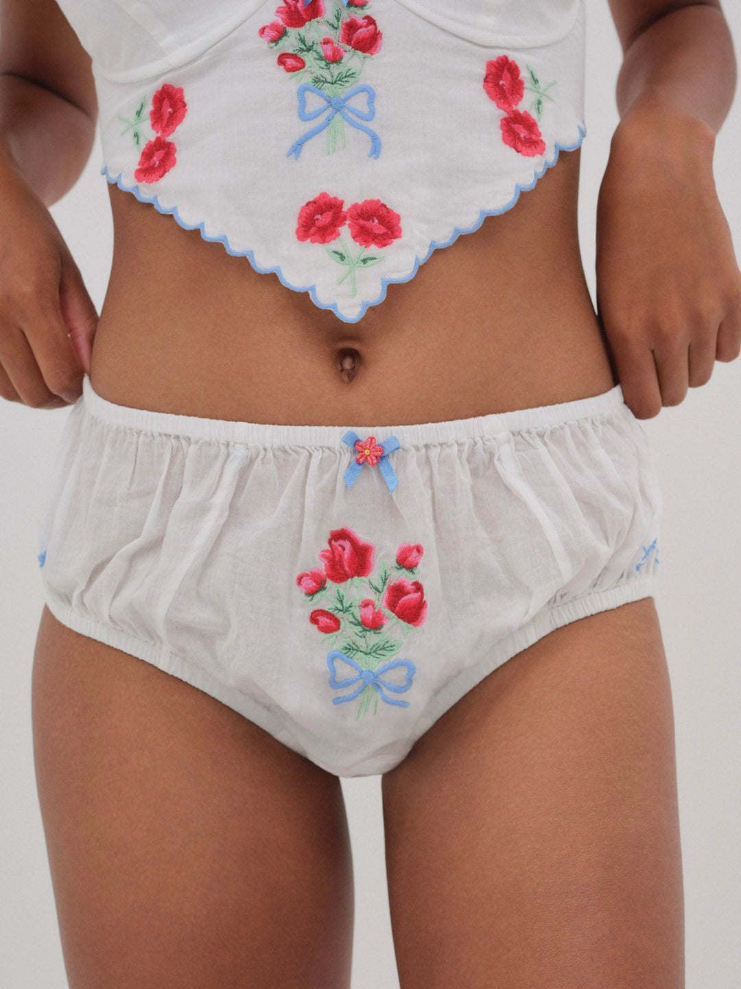 For Love and Lemons - Forget Me Not Embroidery Bloomer Panty - White