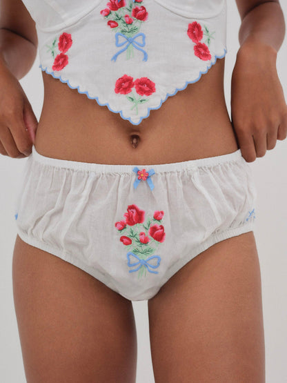 For Love and Lemons - Forget Me Not Embroidery Bloomer Panty - White