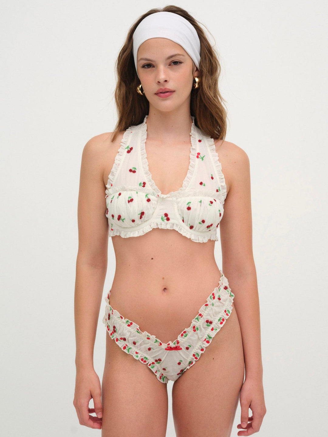 For Love and Lemons - Beaded Cherries Underwire Bra - Red