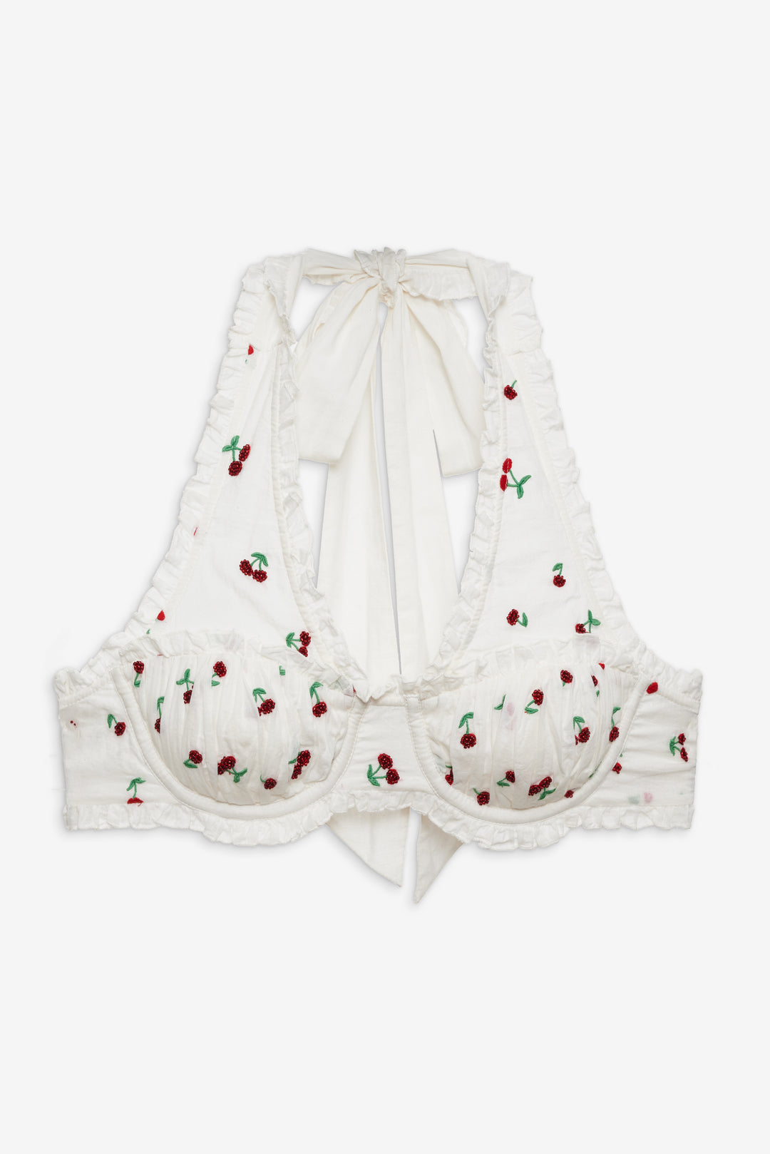 For Love and Lemons - Beaded Cherries Underwire Bra - Red