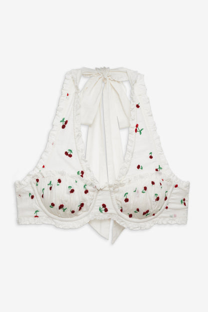 For Love and Lemons - Beaded Cherries Underwire Bra - Red