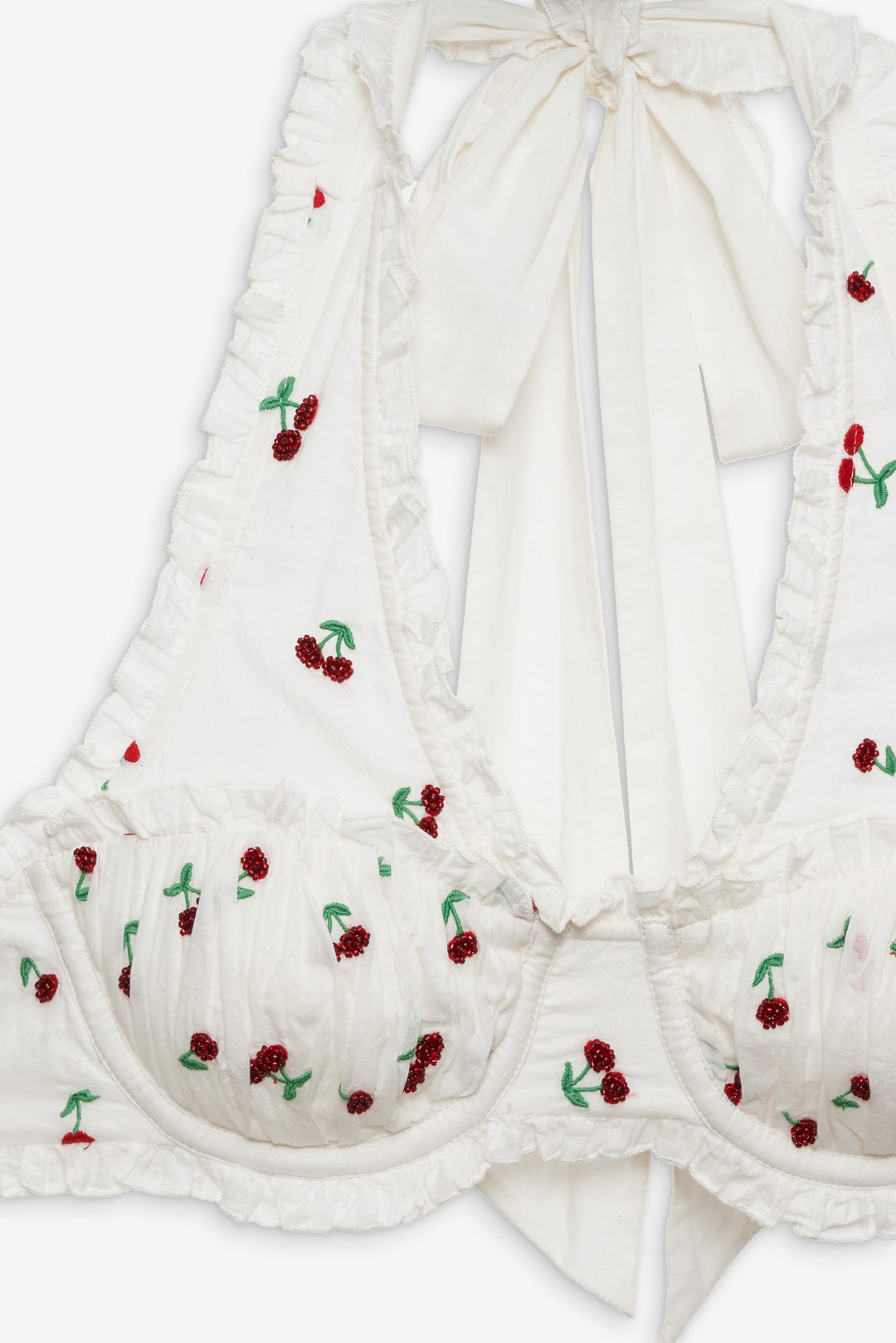 For Love and Lemons - Beaded Cherries Underwire Bra - Red
