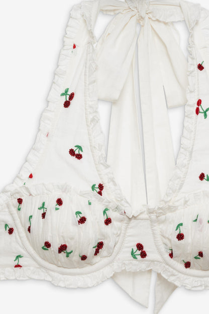 For Love and Lemons - Beaded Cherries Underwire Bra - Red