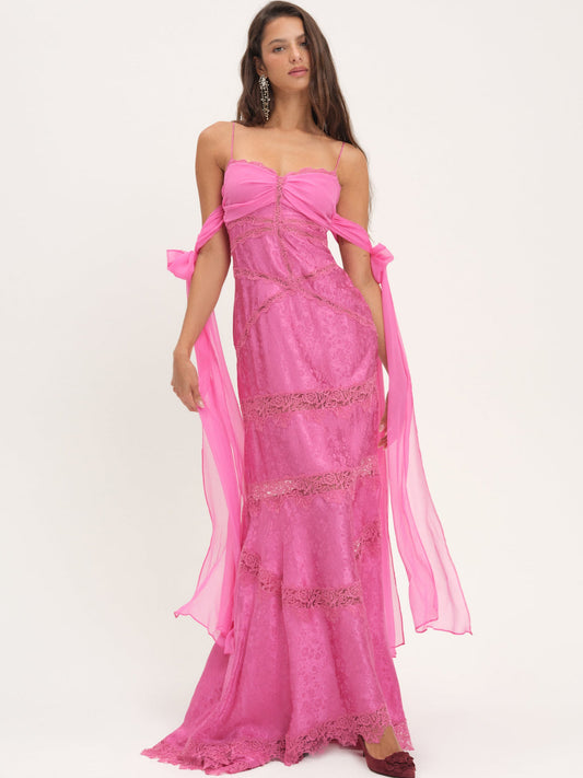 For Love and Lemons - Rita Lace Gown - Pink