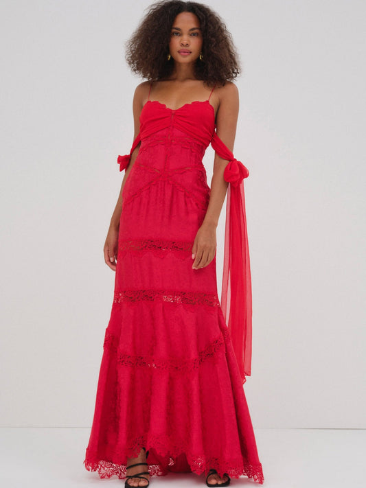 For Love and Lemons - Rita Lace Gown - Red