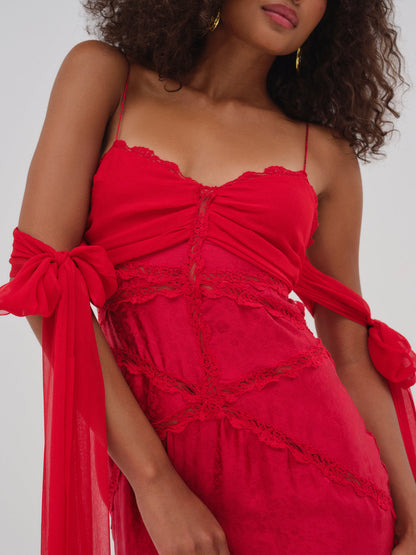 For Love and Lemons - Rita Lace Gown - Red