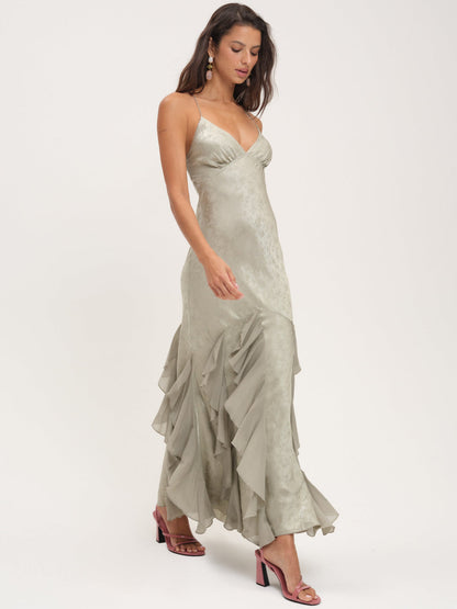 For Love and Lemons - Elea Silk Maxi Dress - Sage