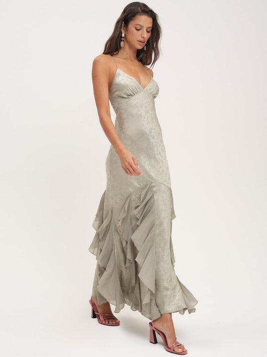 For Love and Lemons - Elea Silk Maxi Dress - Sage