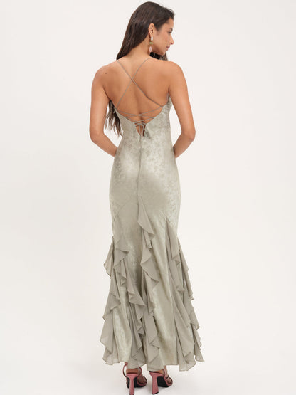 For Love and Lemons - Elea Silk Maxi Dress - Sage