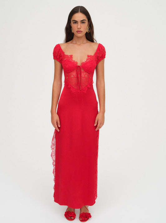 For Love and Lemons - Casey Maxi Dress - Red
