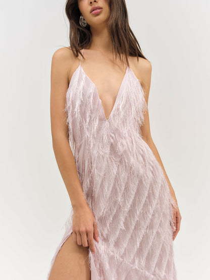 For Love and Lemons - Heidi Fringe Maxi Dress - Pink