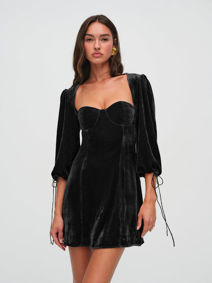 For Love and Lemons - Nadine Velvet Mini Dress - Black