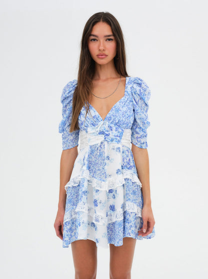 For Love and Lemons - Rosalyn Mini Dress - Blue