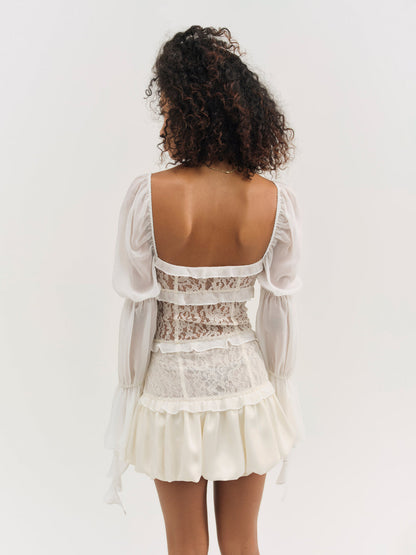For Love and Lemons - Lea Lace Long Sleeve Mini Dress - Cream