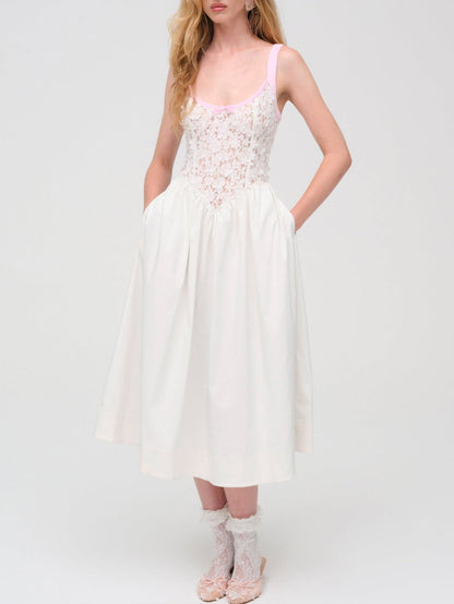 For Love and Lemons - Stacked Blossom Lace Midi Dress - White