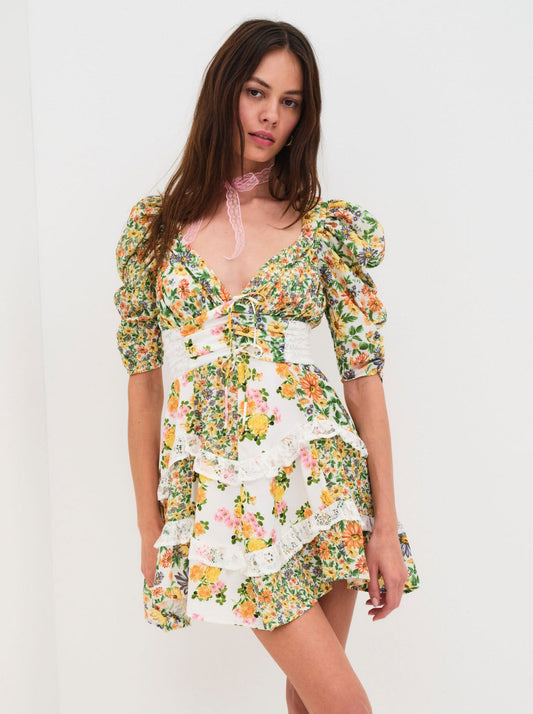 For Love and Lemons - Rosalyn Mini Dress - Green - Marigold