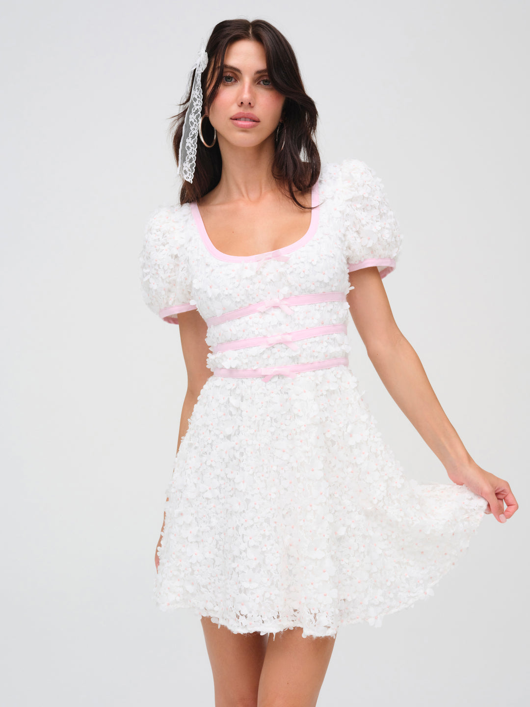 For Love and Lemons - Stacked Blossom Lace Mini Dress - White