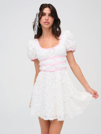 For Love and Lemons - Stacked Blossom Lace Mini Dress - White