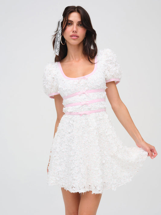 For Love and Lemons - Stacked Blossom Lace Mini Dress - White