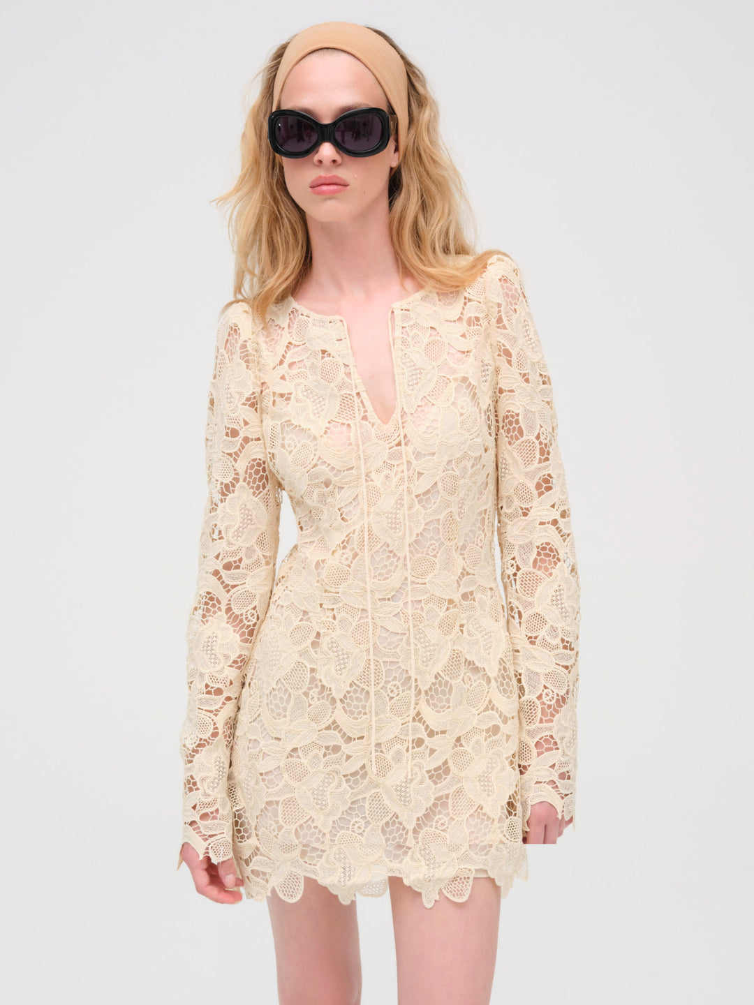 For Love and Lemons - Coco Lace Long Sleeve Mini Dress - Cream