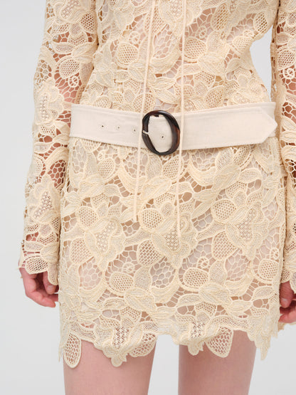 For Love and Lemons - Coco Lace Long Sleeve Mini Dress - Cream