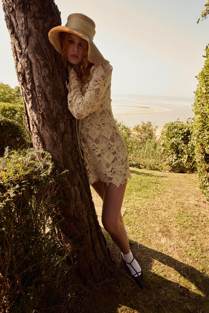 For Love and Lemons - Coco Lace Long Sleeve Mini Dress - Cream