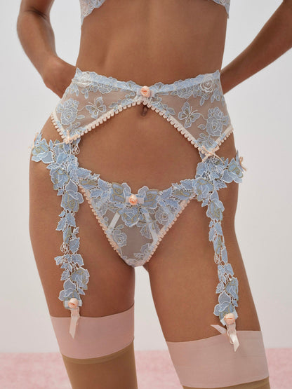 For Love and Lemons - Winter Roses Garter Belt - Blue