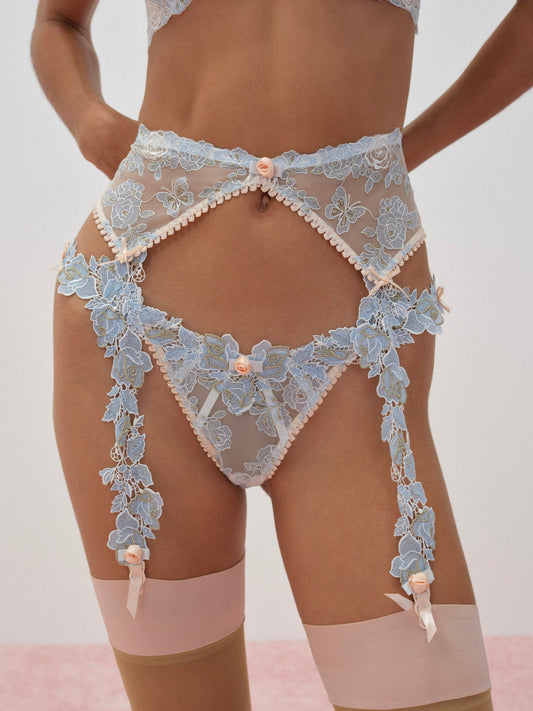 For Love and Lemons - Winter Roses Garter Belt - Blue