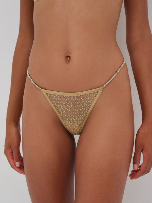 For Love and Lemons - Glitter Thong Panty - Gold