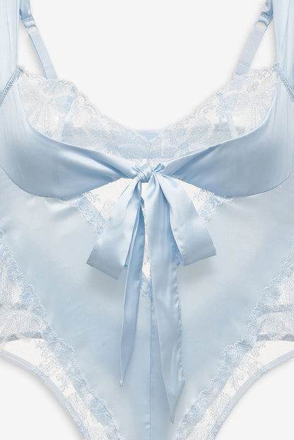 For Love and Lemons - Blair Bow Bodysuit - Blue