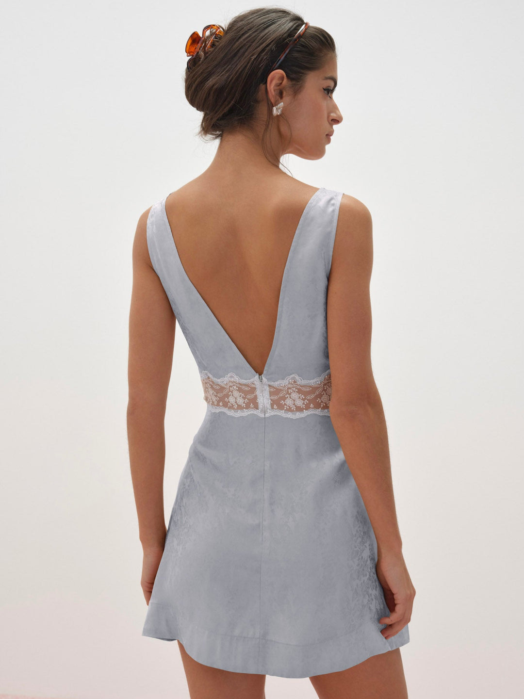 For Love and Lemons - Bluebird Jacquard Mini Slip Dress - Dusty Blue